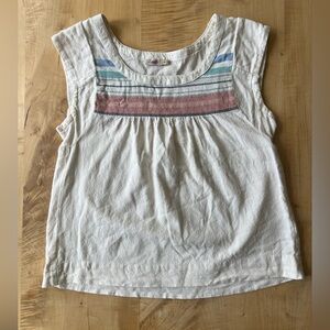 Fahrety 100 percent cotton White Sleeveless Top with Multicolor Stripe Yoke